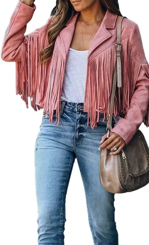 Tassel Fringe Jacket Pink Size L thumbnail 1