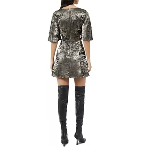 NEW FRENCH CONNECTION Alara Metallic cut out mini dress XSMALL Womens Night Out thumbnail 6