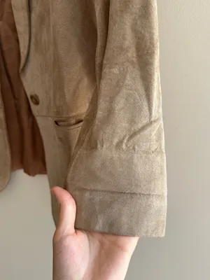 L.L. Bean Tan Suede Blazer Jacket, Fall Outerwear, Size 10 Petite thumbnail 12