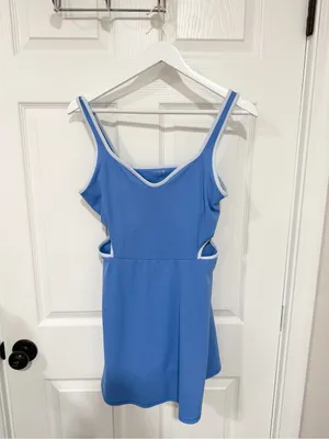 Old Navy PowerSoft Tennis Pickleball Dress L Blue Cutout Built In Shorts thumbnail 3