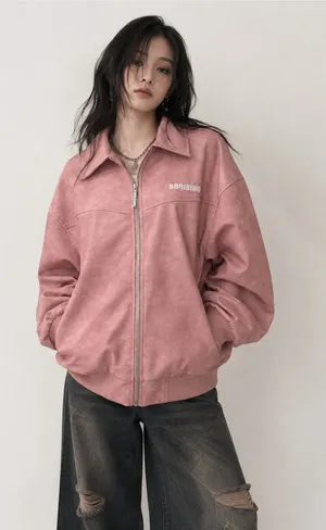 88Rising Pink Faux Leather Bomber Jacket Large Kpop Grunge Y2K Streetwear Edgy thumbnail 1