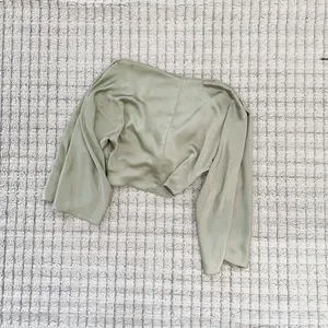 Zara Green Satin Bell Sleeve Crop Blouse with Tie Front thumbnail 4