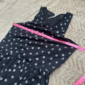 FREE PEOPLE Sheer Lace Metallic Drop Waist Black White Polka Dot Mini Dress thumbnail 9