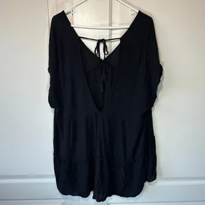 Black‎ Tunic Top V Neck Tie Back Tiered Gold Metallic Stripe Boho Blouse 2XL thumbnail 2