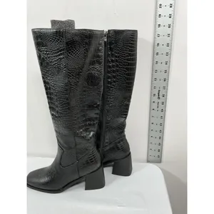 Womans New Pomoxilkn Knee High Riding Boots Size 6 Black Block Heel Side Zip thumbnail 3