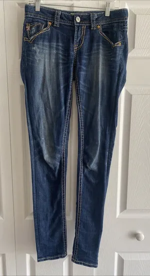 MEK Denim New Oaxaca Cigarette Size 26 Blue‎ Jeans Slim Contrast Stitch Y2K thumbnail 1