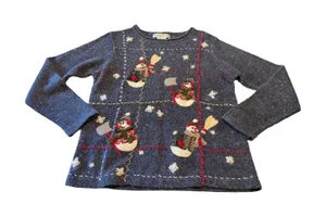Victoria Jones Vtg‎ Snowman Embroidered Blue Angora Blend Sweater S Roll Collar thumbnail 1