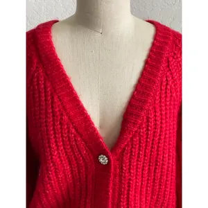 Lulus Red V Neck Rhinestone Cardigan Sweater XS thumbnail 4