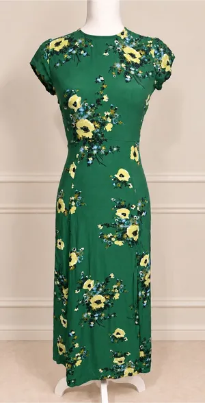 Urban Outfitters Lindsey Floral Open Back Midi Dress Green Small thumbnail 1