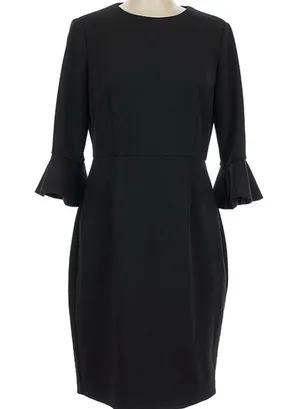 Donna Morgan Crew Neck Bell Sleeve Solid Crepe Black Cocktail Dress NWOT size 2 thumbnail 2