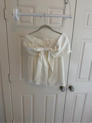 The Clothing Exchange Company Ivory Off Shoulder Bow Front Peplum Blouse Strapless White Top thumbnail 4