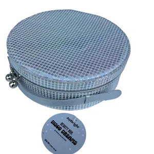 JoyBright Disco Dreams Beauty Box Silver Holographic Round Train Case Mirror NWT thumbnail 9