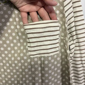 Postmark Anthropologie Mixed Print T-shirt Size M Beige Ivory Polka Dot Stripe thumbnail 3