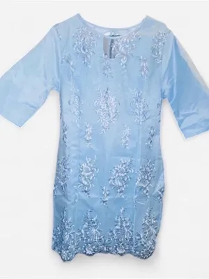 Baby Blue Floral Embroidered Midi Dress XL NWOT Elegant WeddingGuest Formal Chic thumbnail 5