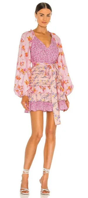 LoveShackFancy Rina Floral Ruffle Dress Size 2 Pink thumbnail 1