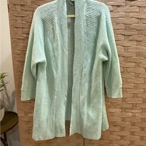 Farm Rio Mint Green Open Front Textured Knit Cardigan Cozy Chic Layer Size P XS thumbnail 2
