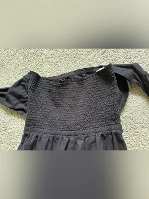 Aerie Black Strapless Jumpsuit Sz M Cotton Gauzey Smocked Back Pockets Tie Back thumbnail 6