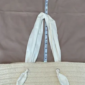 Dezine news inc NWOT straw tote bag with fabric handles 1 small spot on 1 handle thumbnail 6