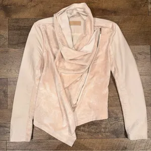 Blank NYC Soft Pink Vegan Leather/Suede Asymmetrical Zip Drape Moto Jacket thumbnail 5