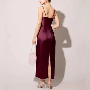 Rihoas The Red Back Slit Satin Sling Maxi Dress thumbnail 3