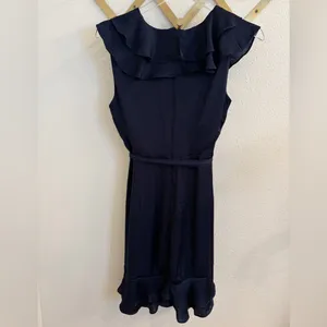 Bardot Navy Sleeveless Satin Ruffle Mini Dress 8 Medium thumbnail 5