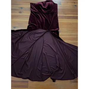 Azazie Kala Bridesmaid Dress A18 Plus Size Burgundy Wine One-Shoulder Velvet thumbnail 6