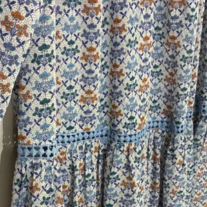 Holding Horses Anthropologie Blue Floral Babydoll‎ Mini Dress Crochet Trim - 10 thumbnail 9