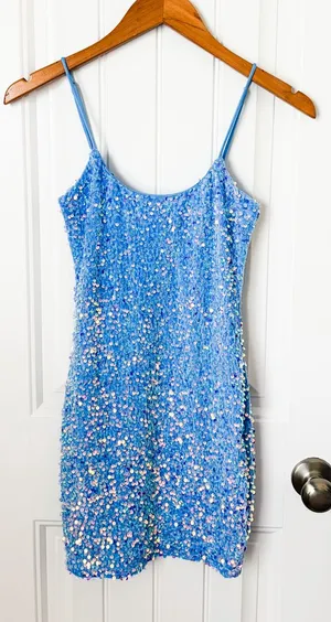 Lucy in the Sky Light Blue Sequin Mini Dress Size XS thumbnail 1