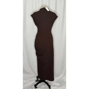 NWT!! ANTHROPOLOGIE Maya Ruched Cowl Neck Textured Midi Dress Chocolate Large thumbnail 8