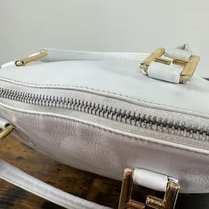 Fendi Vintage Satchel Bag Womens Medium White Leather Italy Top Handle FF thumbnail 12