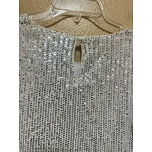 Grace Kari‎ Women Silver Sequin Tulle Flutter Sleeve Ruched Waist Party Dress L thumbnail 4