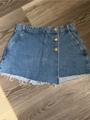 Zara Blue Denim Wrap-Front Fringe Skort Shorts thumbnail 4