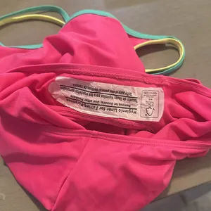 No Boundaries Pink One-Piece High Leg Swimsuit Yellow and Green Straps Size M thumbnail 8