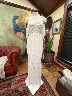 White Lace Mermaid Wedding Dress Off Shoulder Prom Bridal Gown Minimalist Size M thumbnail 4