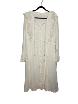 🤍 Free People Making‎ Memories Buttondown Crochet Lace Midi Dress Medium 🤍 thumbnail 2