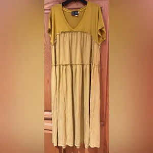 Saturday Sunday by Anthropologie Yellow Tiered Ruffle Maxi‎ Dress Size Small thumbnail 3