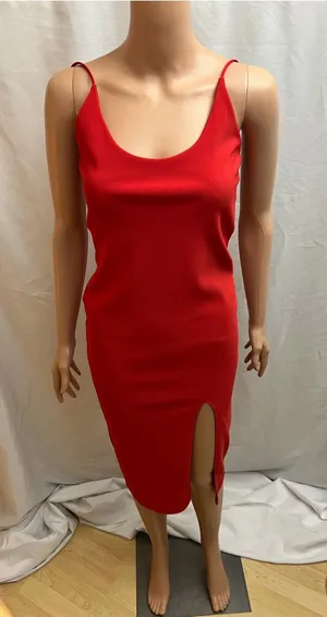Missguided Red Bodycon Midi Dress Side Slit Spaghetti Strap NWT US 6 thumbnail 1