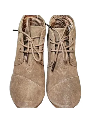 Toms Tan Suede Ankle Wedge Boots Women's Size 7.5 thumbnail 2