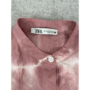 Zara Oversized XS Top Pink‎ White Tie Dye Button Down Long Sleeve Frayed Hem thumbnail 9