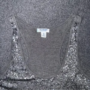 Old Navy Y2K Sequin Racerback Tank Top Size M Gray Preppy Holiday Elena Bella thumbnail 3