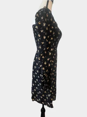 Maje Rithik Black Camel Floral Smocked Mini Dress Size 36 US 4 Small thumbnail 4