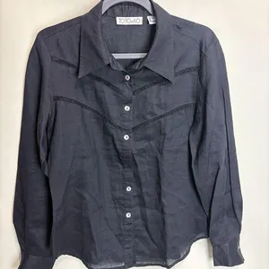 Toto N Ko Women’s Black Linen Western Style Button Front Shirt Lace Inset Sz 10 thumbnail 1