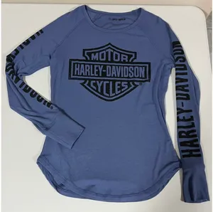 Harley Davidson Blue Periwinkle Logo Graphic Long Sleeve T-Shirt Top Tee Size S 🏍️✨ thumbnail 1