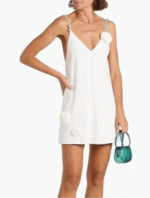 Area Floral-appliquéd crystal-embellished cotton-poplin mini dress thumbnail 1