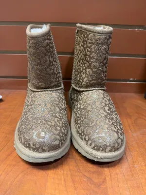 UGG Leopard-Pattern Suede Mid-Calf Boots in Beige thumbnail 4