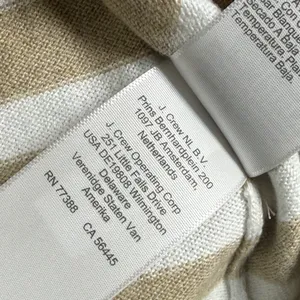 J.Crew Teddie‎ Sweater Womens Medium Tan White Striped Cotton Crewneck CG827 thumbnail 7