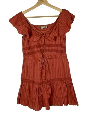 ASOS Dark Orange Button Front Ruffle‎ Mini Dress 0 thumbnail 1