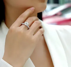 Jo Elegant 6-Prong Round Moissanite Engagement Ring with Pave Band in S925 Sterl thumbnail 3