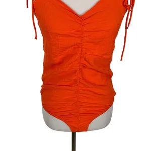 Zara Orange Bodysuit Large Tie Shoulder Slim Fit Summer Night Out thumbnail 4