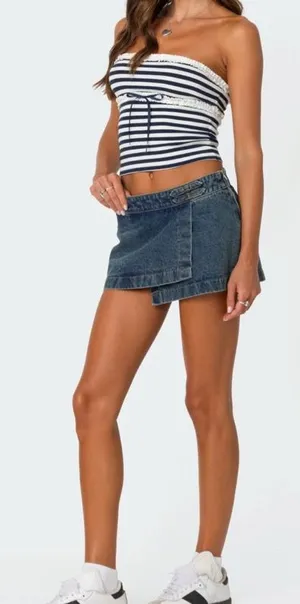Edikted Asymmetric Denim Wrap Skort thumbnail 1